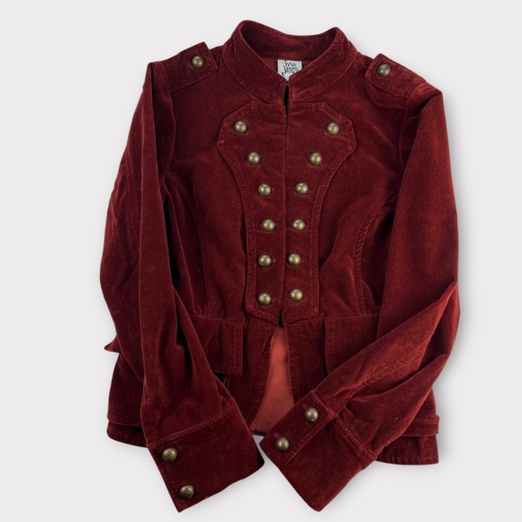 VINTAGE Ivy Jane Velvet Military Jacket Women Burgundy Steampunk Dark Academia - Picture 10 of 13